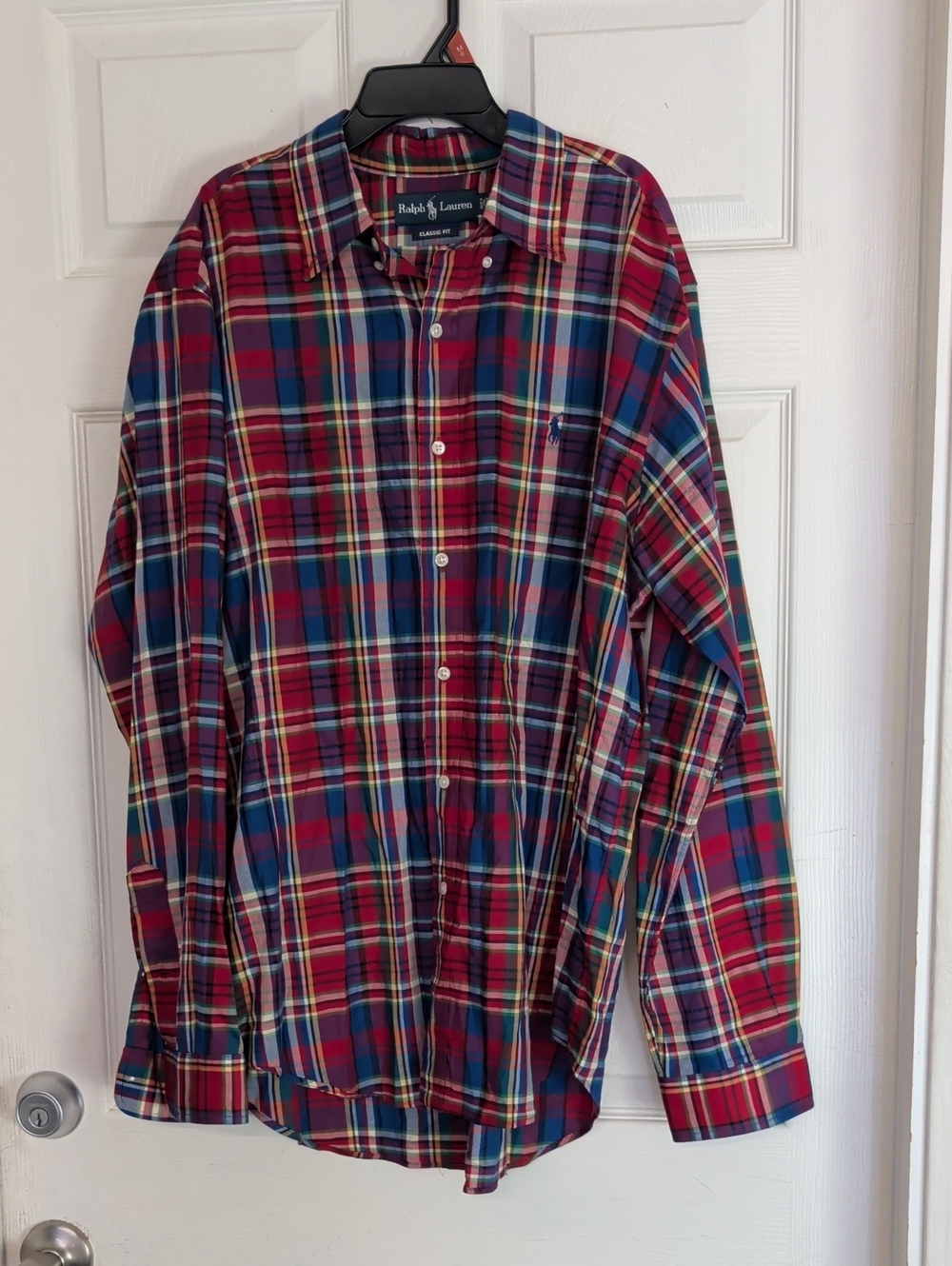 Ralph Lauren Shirt Mens Large Red Plaid Long Sleeve Button Front Classic Fit
